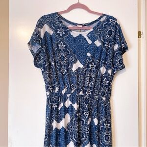 Flirty Pink Blue & White Paisley Maxi Dress Size Large